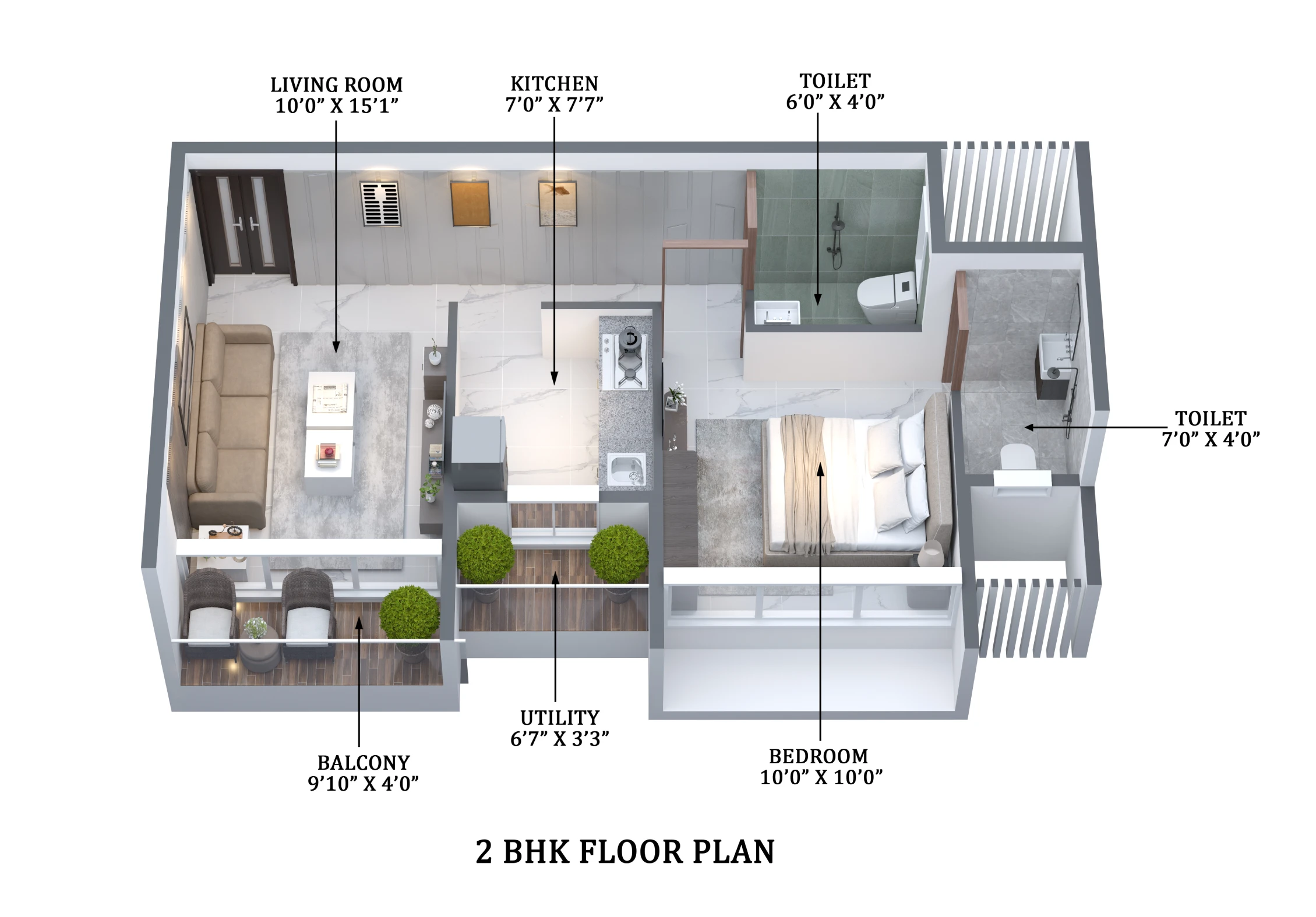 2 BHK Deluxe Floor Plan